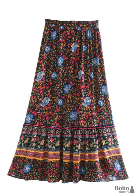 Faldas bohemias con flores en rojo y azul marino para mujer